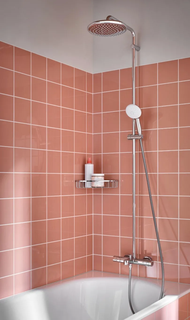 Set sistem de duș cu montaj pe perete Grohe Tempesta System 250 cu baterie termostatică, duș fix, duș de mână și pipă pentru cadă (26672001)