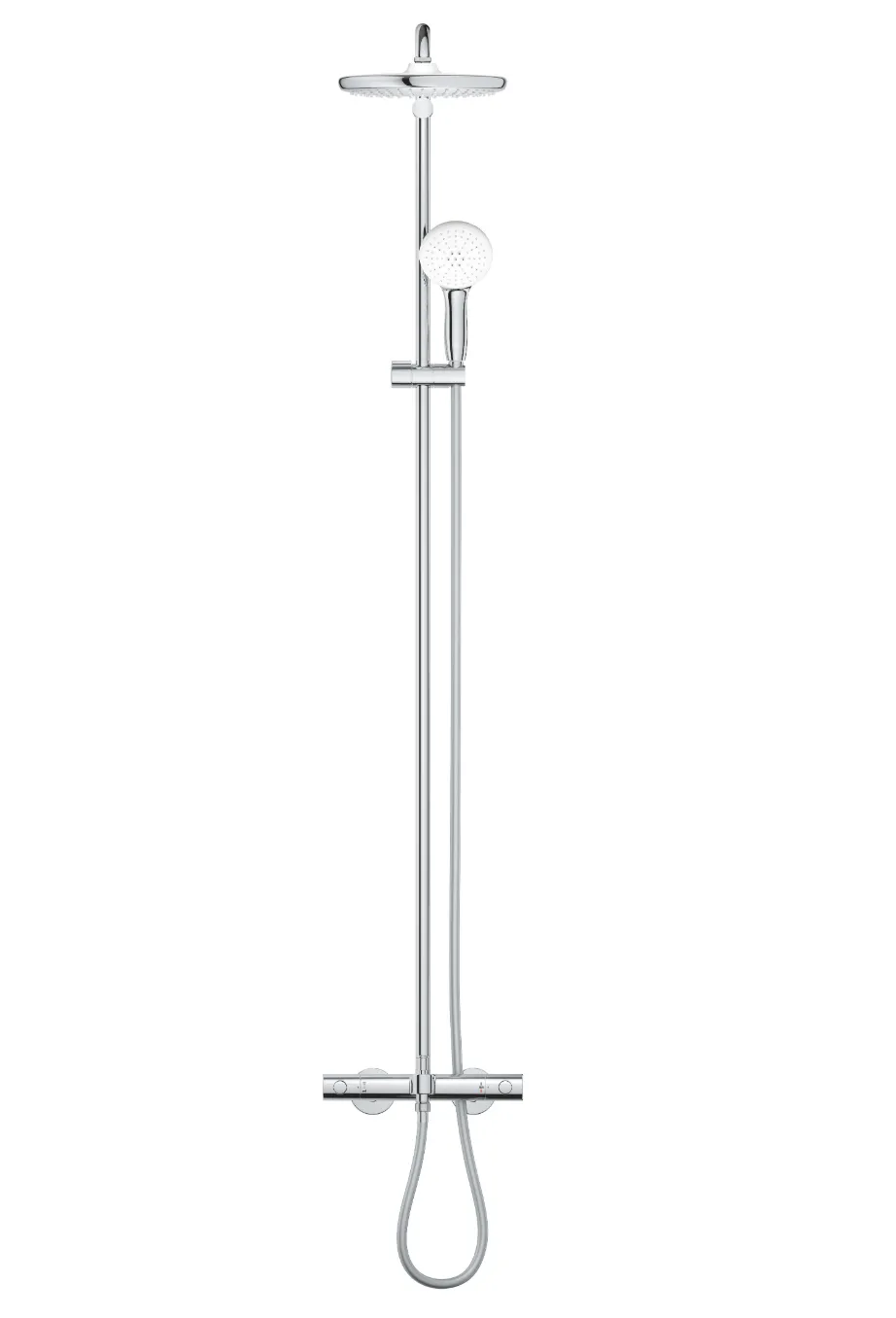 Set sistem de duș cu montaj pe perete Grohe Tempesta System 250 cu baterie termostatică, duș fix, duș de mână și pipă pentru cadă (26672001)