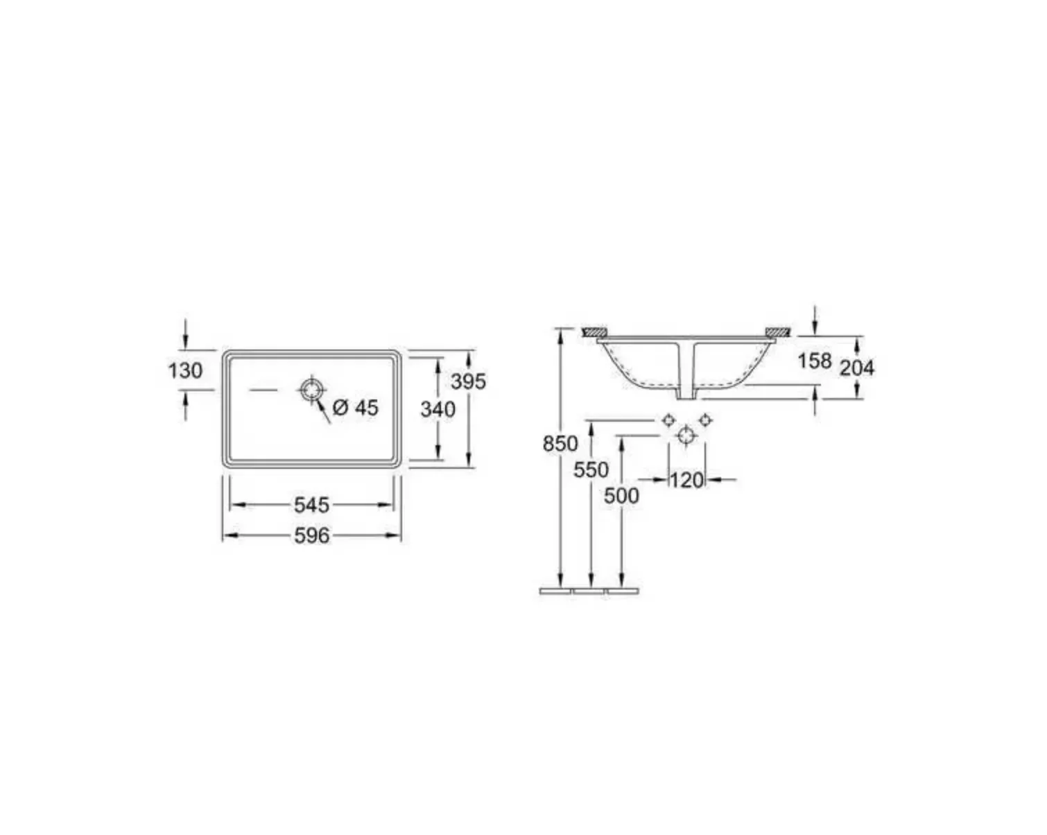 Lavoar încastrat sub blat Villeroy & Boch Lunea 585 - 395 mm (51225301)