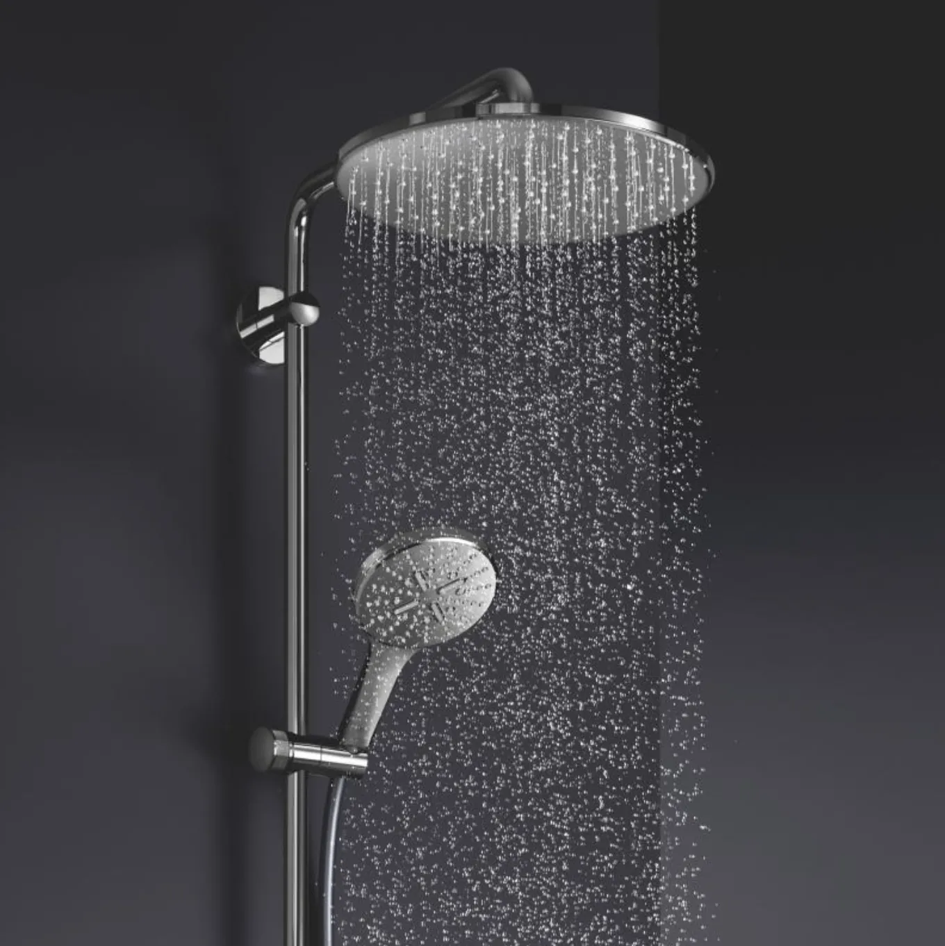 Set sistem de duș cu montaj pe perete Grohe Rainshower SmartActive 310 cu baterie termostatică, duș fix Rainshower Mono 310 și duș de mână Rainshower SmartActive 130 (26647000)