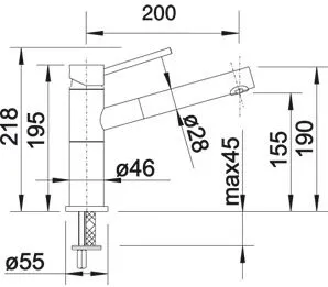 Baterie de bucătărie Blanco Alta-S Compact HP (Negru / Crom), presiune înaltă, cu pipă extractibilă