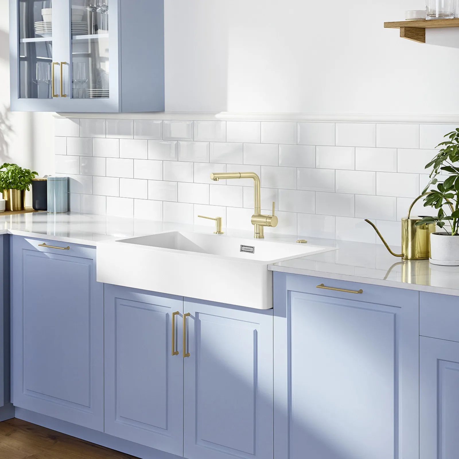 Baterie de bucătărie Blanco Linus-S RH HP (Satin Gold), presiune înaltă, cu pipă extractibilă