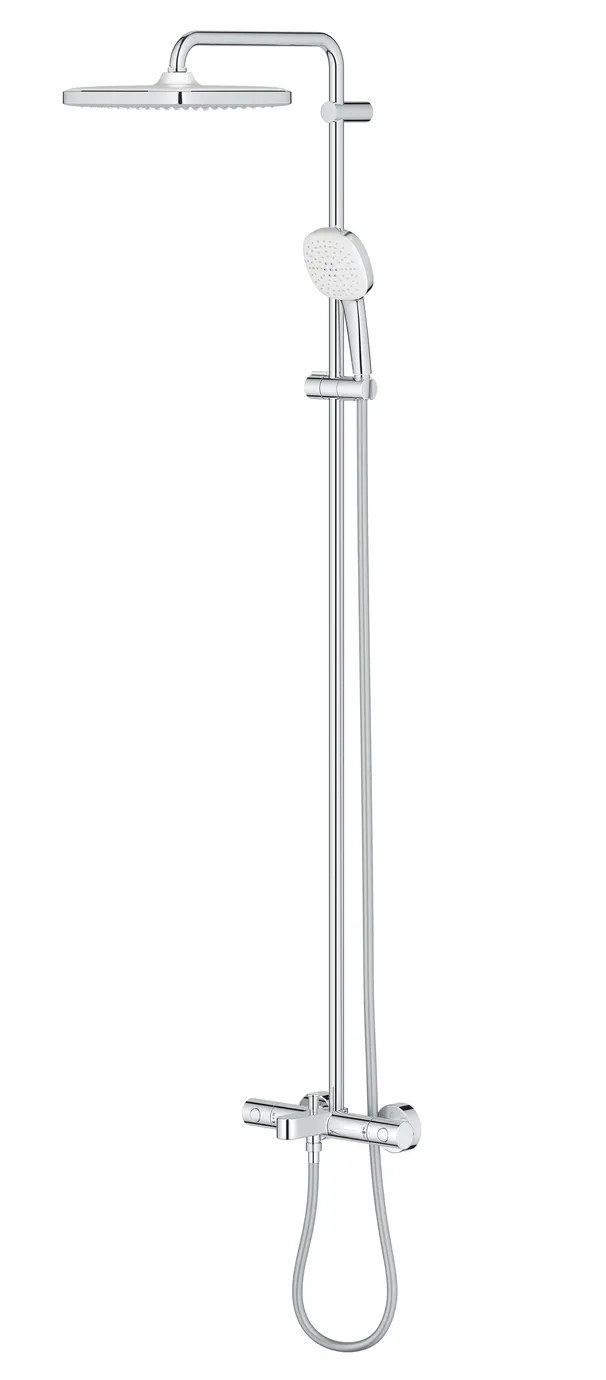 Set sistem de duș cu montaj pe perete Grohe Tempesta System 250 Cube cu baterie termostatică, duș fix și duș de mână pentru cadă (26691001)