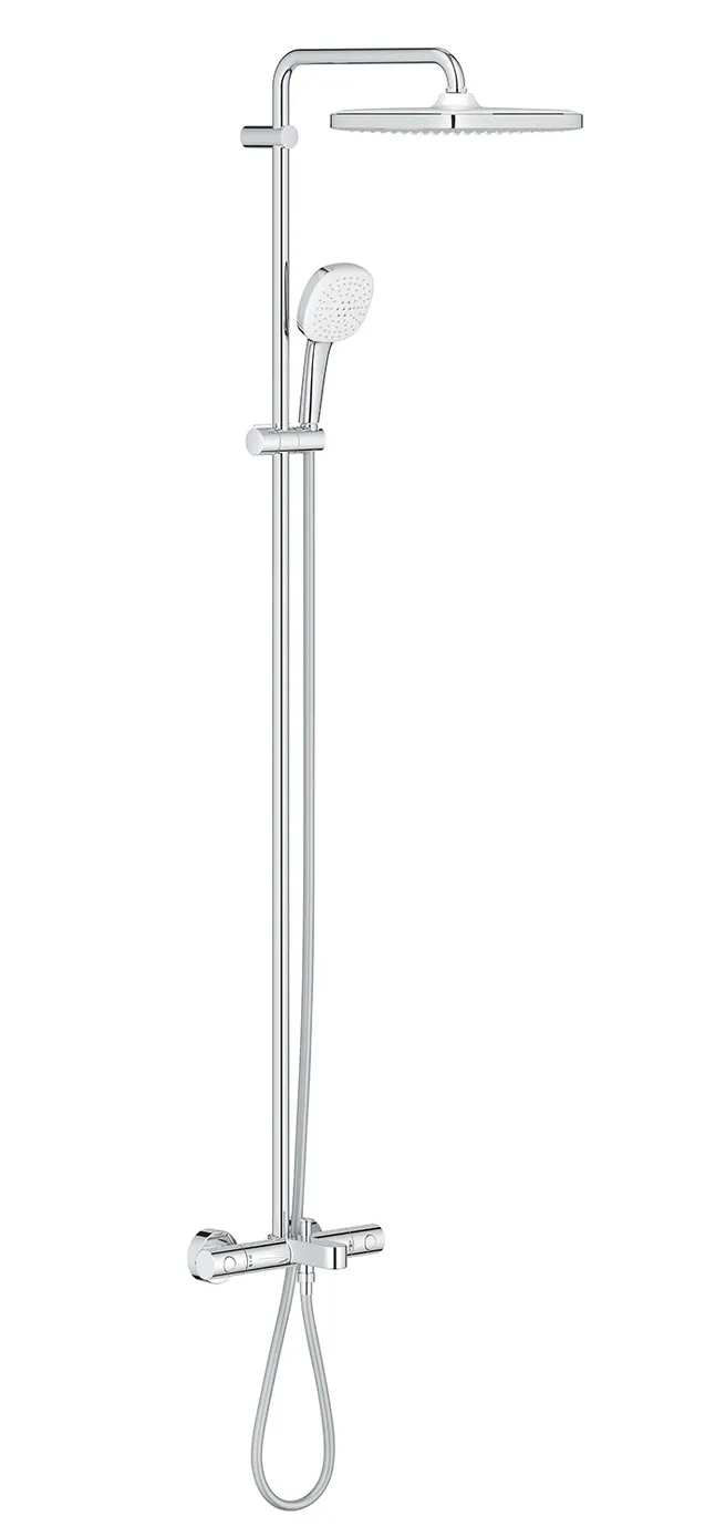 Set sistem de duș cu montaj pe perete Grohe Tempesta System 250 Cube cu baterie termostatică, duș fix și duș de mână pentru cadă (26691001)
