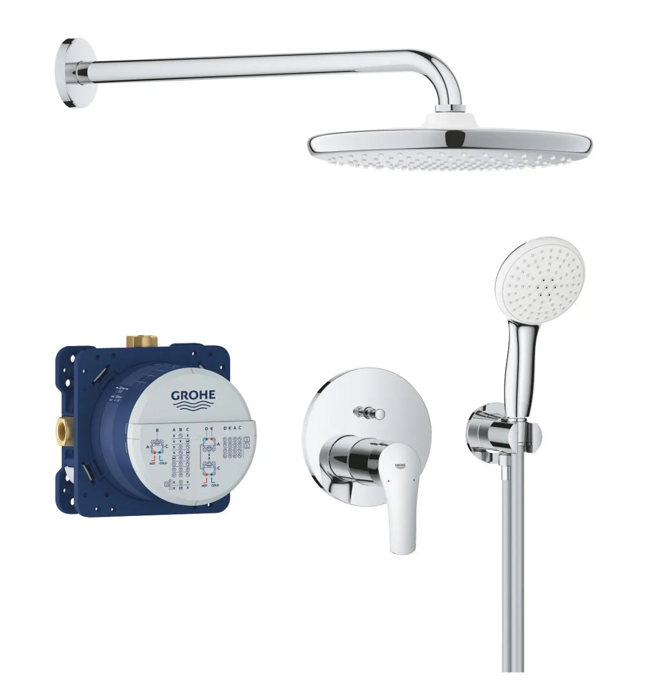 Set sistem de duș încastrat Grohe Eurosmart cu duș fix Tempesta 250 și duș de mână (25288000)