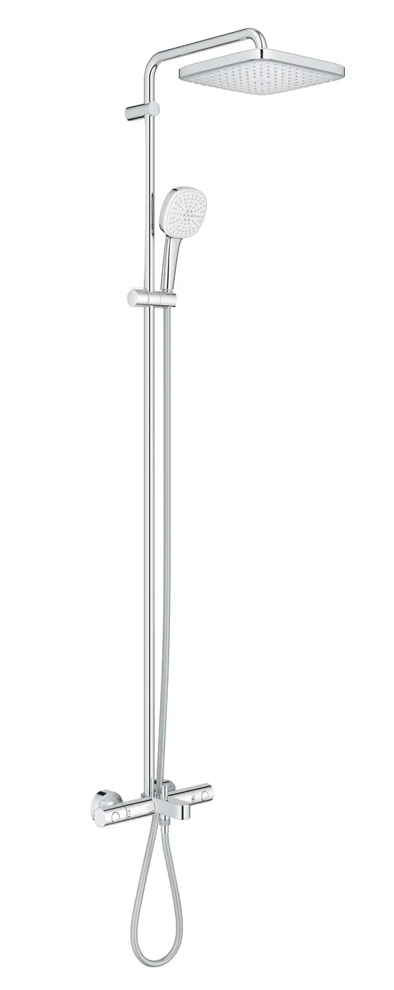 Set sistem de duș cu montaj pe perete Grohe Tempesta System 250 Cube cu baterie termostatică, duș fix și duș de mână pentru cadă (26691001)