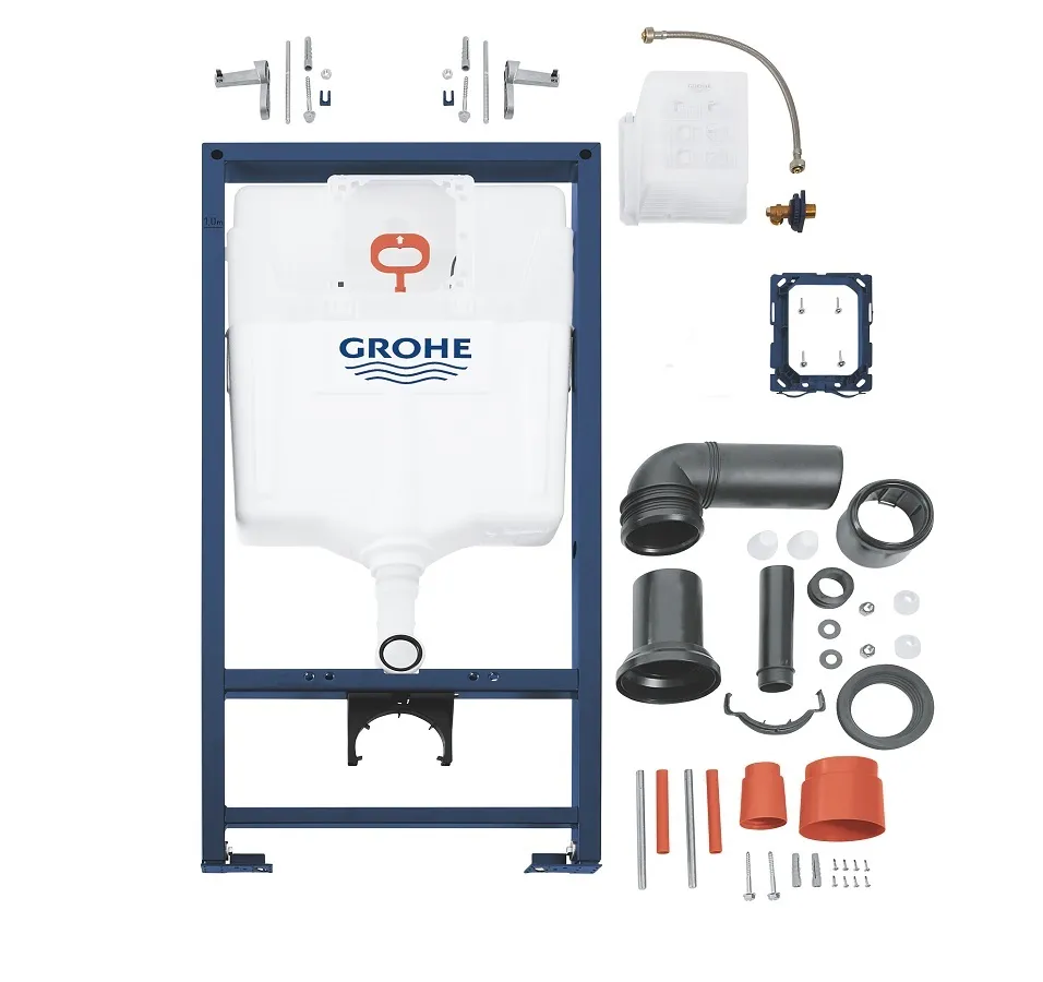 Set de instalare: Ramă pentru instalare WC Grohe Rapid SL 38772001, clapeta actionare inclusa Brushed Warm Sunset + Vas WC suspendat Devit Flow cu capac Soft-Close Vortex Flush DFL0460111W
