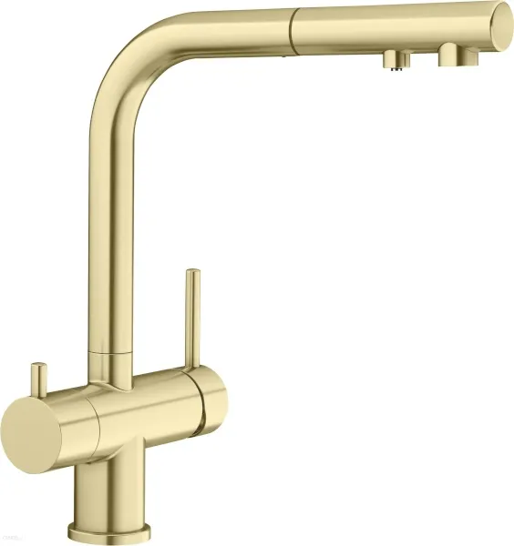 Baterie de bucătărie 3 în 1 Blanco Fontas-S II (Satin Gold), pentru filtru de apă, cu pipă extractibilă