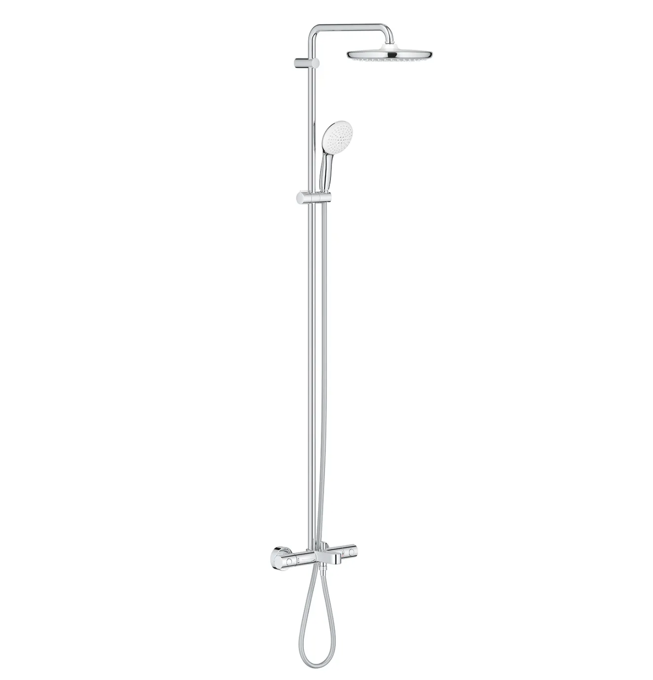 Set sistem de duș cu montaj pe perete Grohe Tempesta System 250 cu baterie termostatică, duș fix, duș de mână și pipă pentru cadă (26672001)