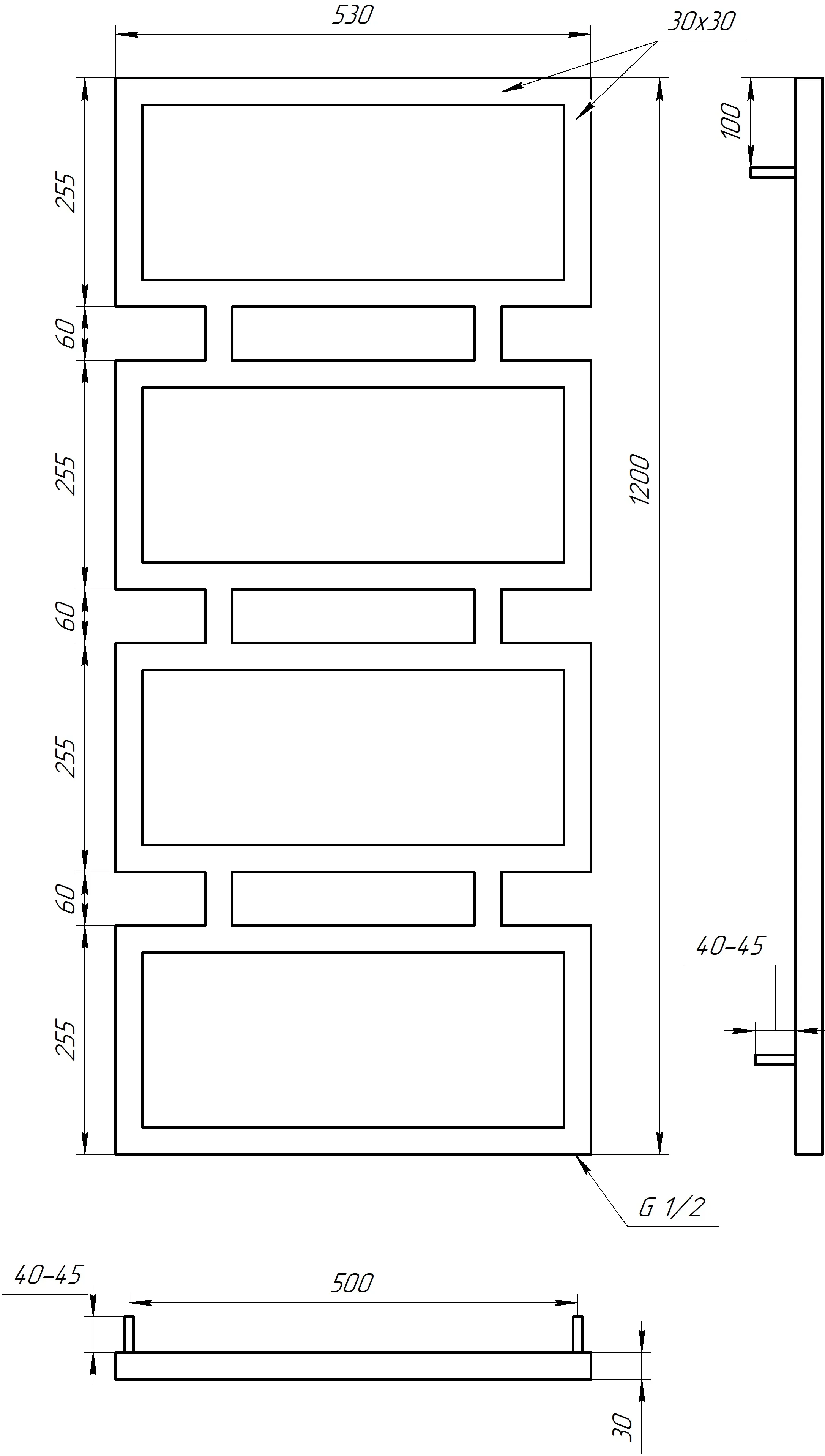 Полотенцесушитель Quattro 1200x530/30