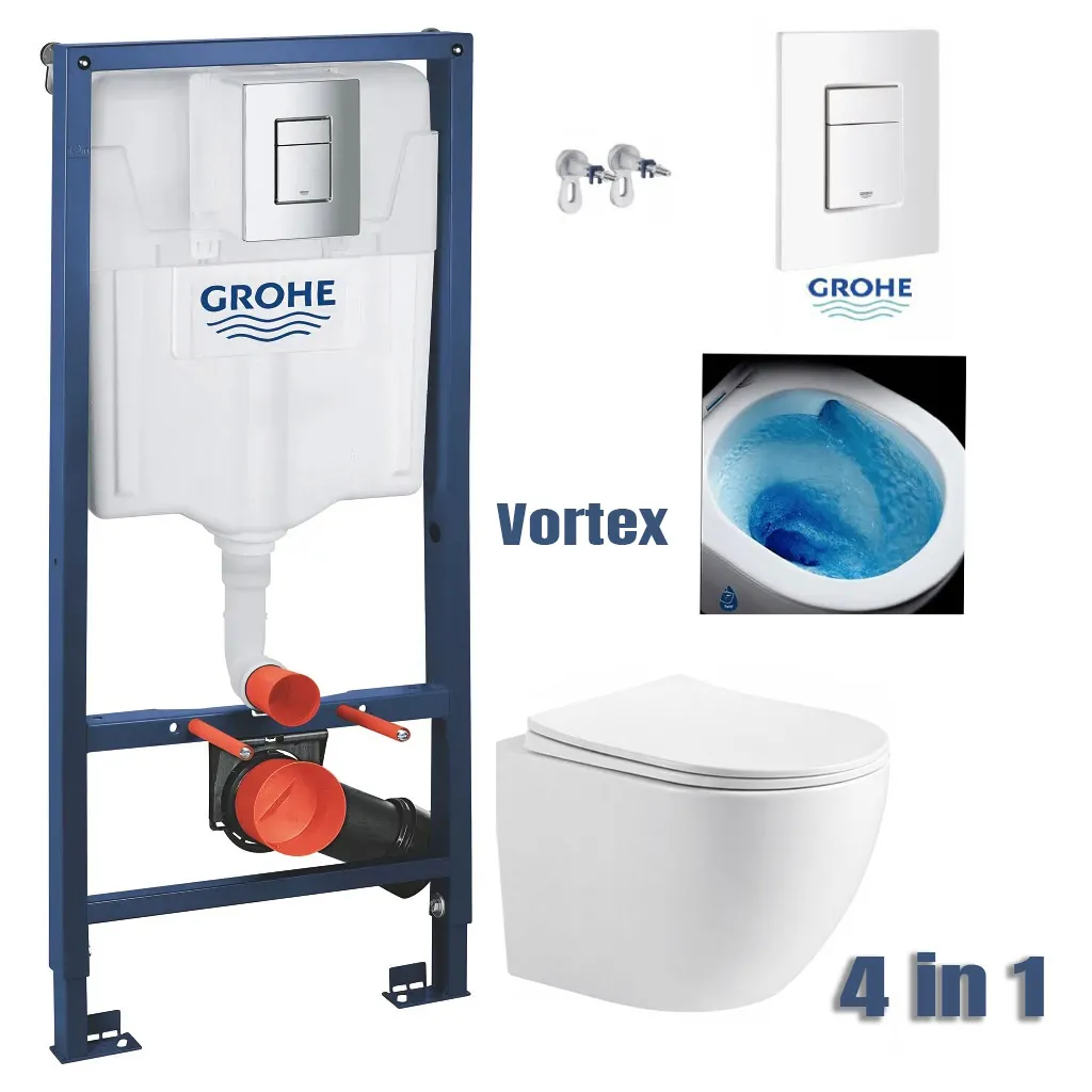 Kit de instalare: Vas de WC suspendat Devit Lite Vortex Flush 3303033 cu capac Soft Close + Rama pentru WC suspendat cu rezervor incorporat Grohe Rapid SL 38772001, 50x113 cm, 6-9 L, cu clapetă