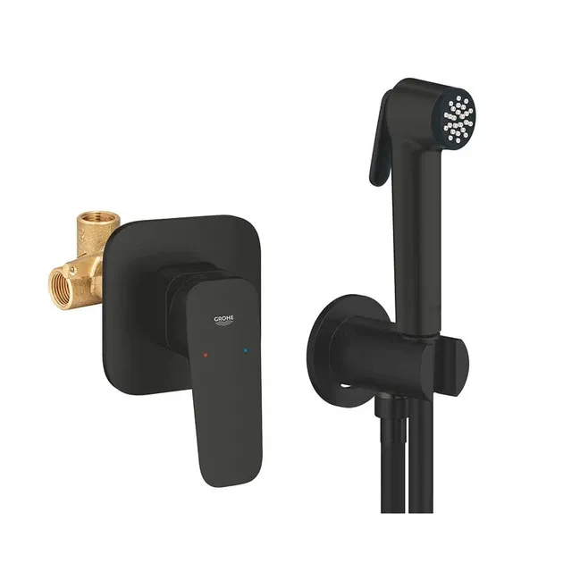 Set duș igienic cu furtun și suport Grohe Cubeo (Negru Mat)