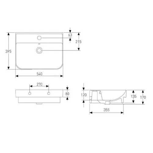 Lavoar suspendat Volle Solo 54 cm antracit mat
