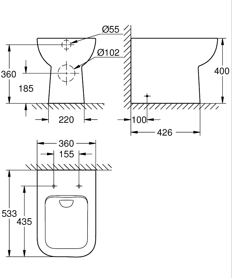 Grohe Bau Edge Напольный приставной унитаз (39810000)