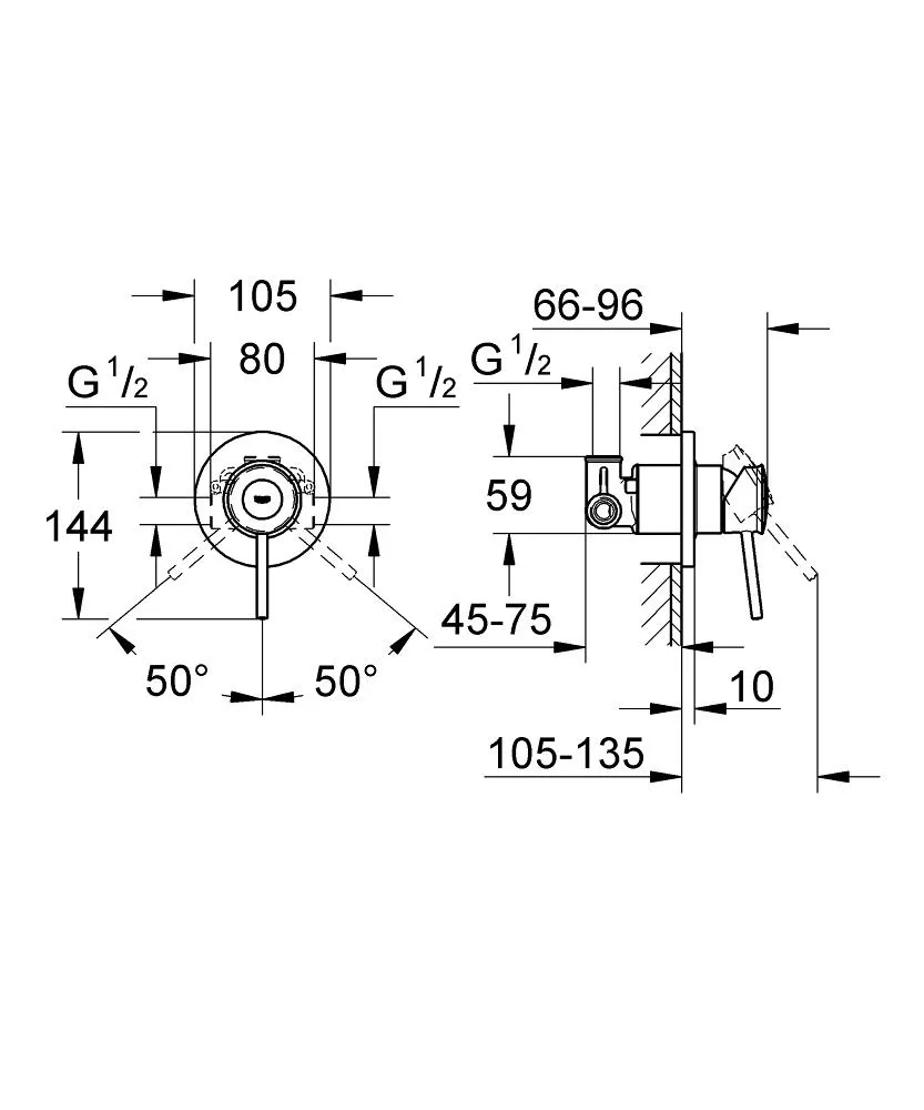 Grohe BauClassic Set 2 in 1 set pentru dus igienic  cu baterie incastrata  UA2904800S 