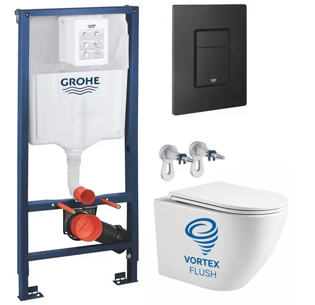 Set de instalare: Sistem de instalare Grohe SOLIDO pentru vasul de toaletă suspendat 3 in1 38811KF0 + Vas WC suspendat Devit Flow  495x365x365 mm cu capac Soft-Close Vortex Flush   alb lucios  DFL0460111W