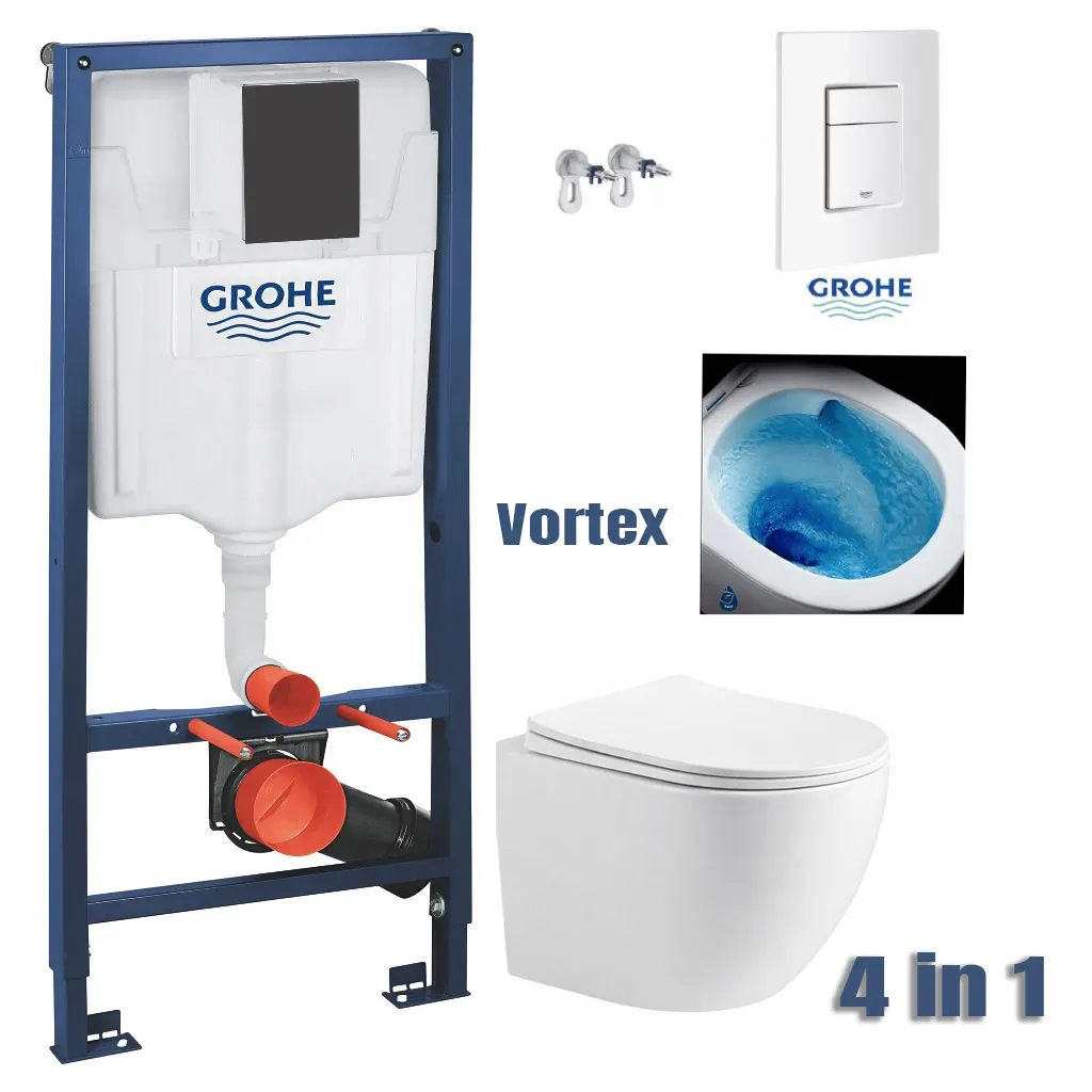 Набор инсталляционный: Инсталляция для унитаза Grohe Rapid SL 38772001 с кнопкой смыва + Унитаз подвесной Devit Lite Vortex Flush 3303033 с сиденьям Soft Close 