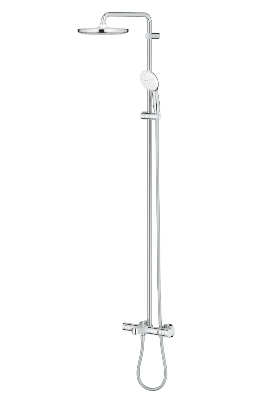 Set sistem de duș cu montaj pe perete Grohe Tempesta System 250 cu baterie termostatică, duș fix, duș de mână și pipă pentru cadă (26672001)
