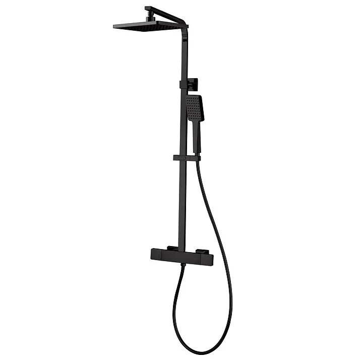 Sistem de duș Volle SISTEMA L 1582.090404, de culoare neagră, cu termostat și duș fix 260x190 mm.