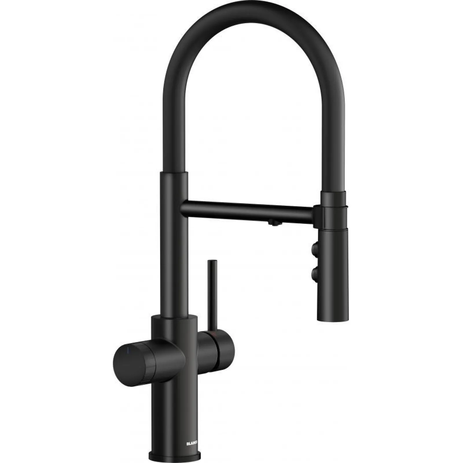 Baterie de bucătărie 3 în 1 Blanco Catris-S Flex Filter (Negru Mat), pentru filtru de apă, cu pipă flexibilă și duș extractibil