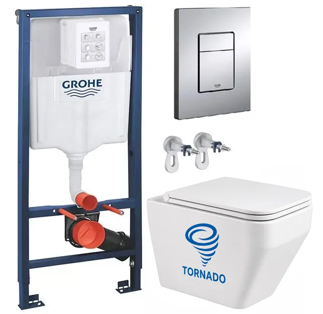 Set de instalare: Ramă pentru instalare WC Grohe Rapid SL 38772001, cu clapeta actionare inclusa + Vas WC suspendat Mixxus Premium STYLE-0301-T1 530х365х370mm cu capac Soft-Close și sistem de spălare Vortex Flush