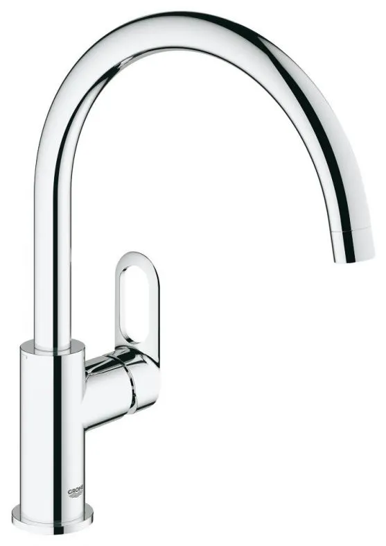 Baterie monocomandă pentru chiuvetă de bucătărie Grohe BauLoop (31368000) cu pipă înaltă pivotantă, crom