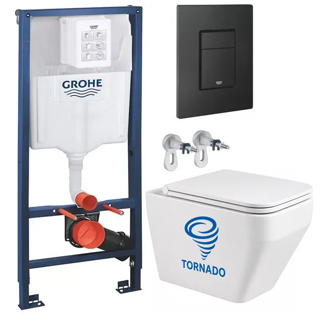Набор инсталляционный: Инсталляция для унитаза Grohe Rapid SL 38772001 с кнопкой смыва (черный мат) + Унитаз подвесной Mixxus Premium STYLE-0301-T1 530х365х370mm с крышкой Soft-Close и системой смыва TORNADO 1.0