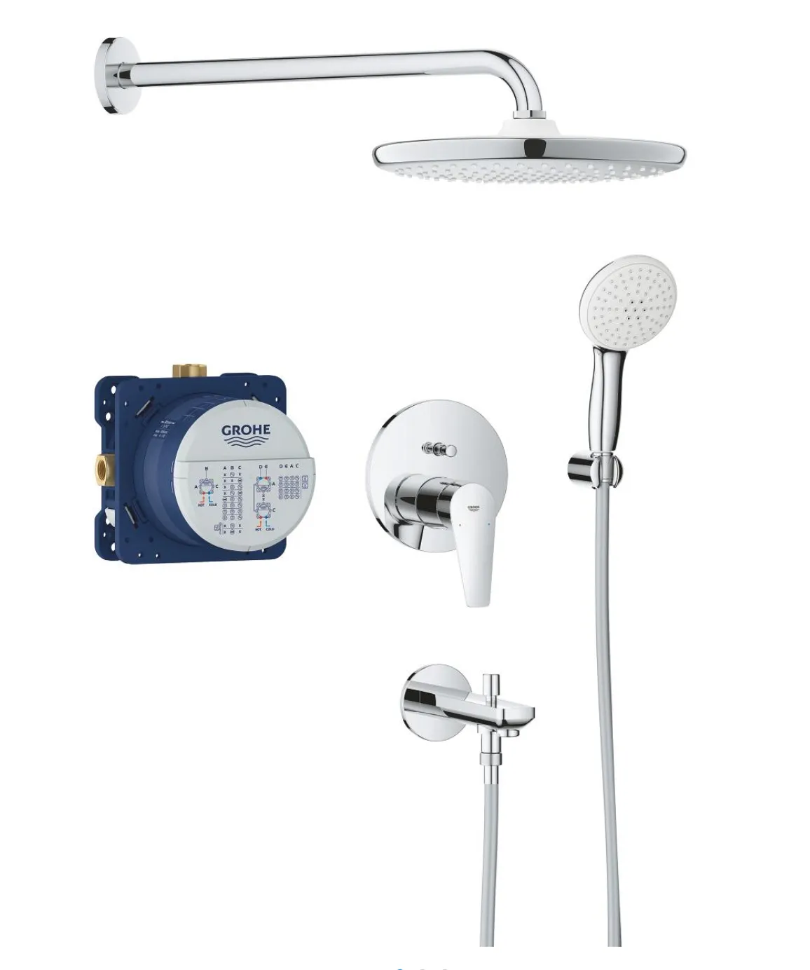 Set sistem de duș încastrat Grohe BauEdge cu cap de duș Tempesta 250 și pipă pentru cadă (25291000)