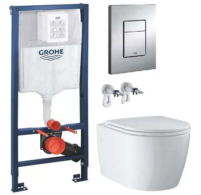 Set Grohe Solido: instalație încastrată, rezervor încastrat, placă de acționare, vas WC suspendat și capac WC cu închidere lentă Soft Close (102514SH00).