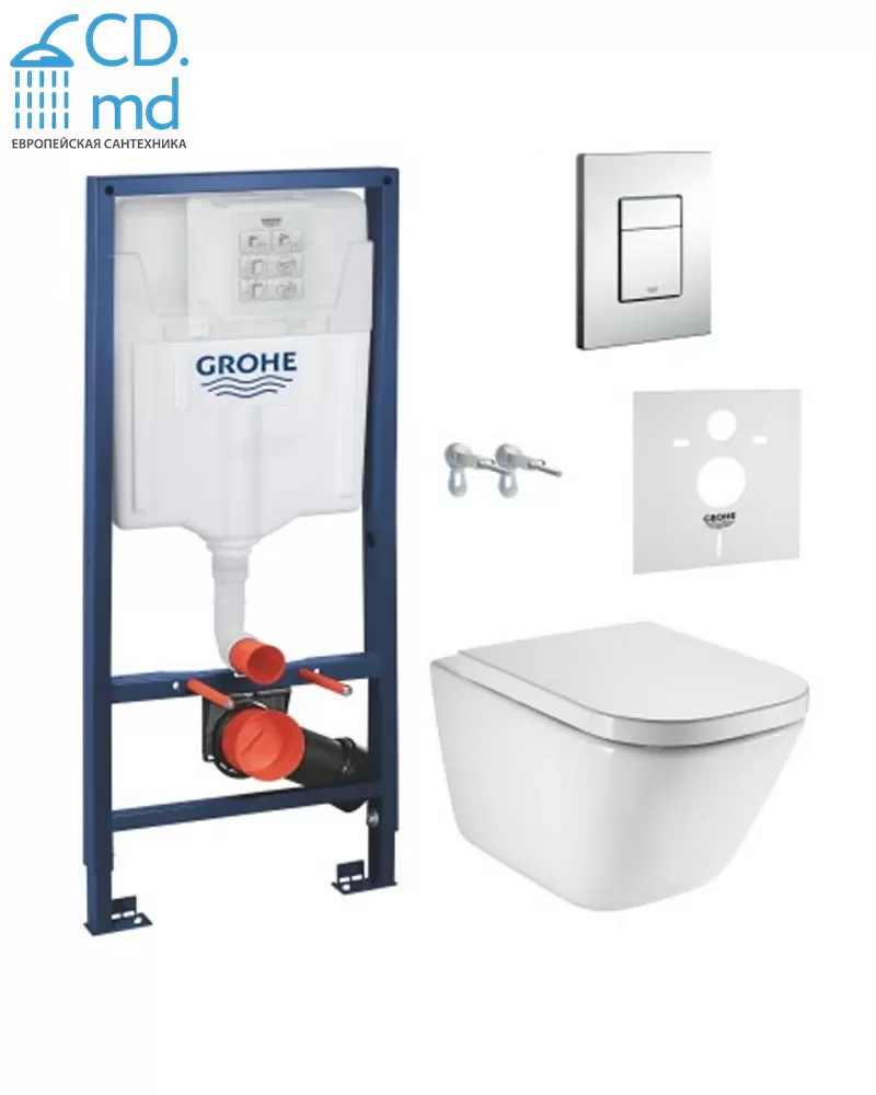 Инсталляция Grohe Rapid SL 3 в 1 + Унитаз подвесной Roca GAP Rimless + Бачок + Клавиша смыва хром + Звукоизоляционная прокладка 