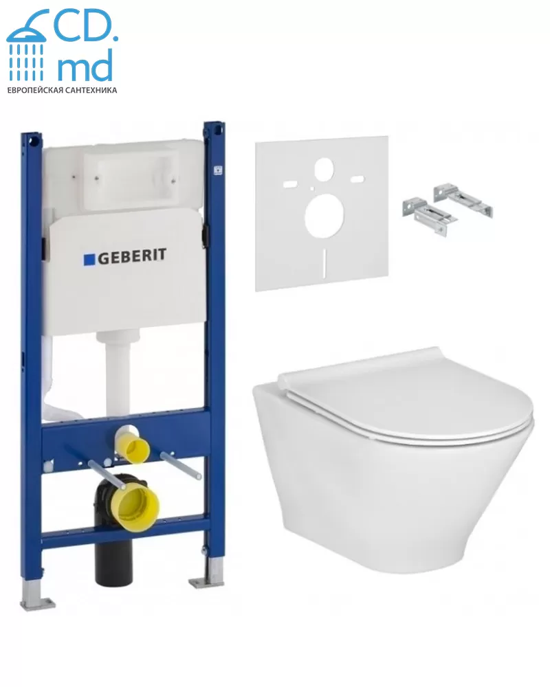 Инсталляция Geberit Duofix Delta 3 в 1 + Унитаз подвесной Roca GAP Round Rimless + Бачок + Звукоизоляционная прокладка