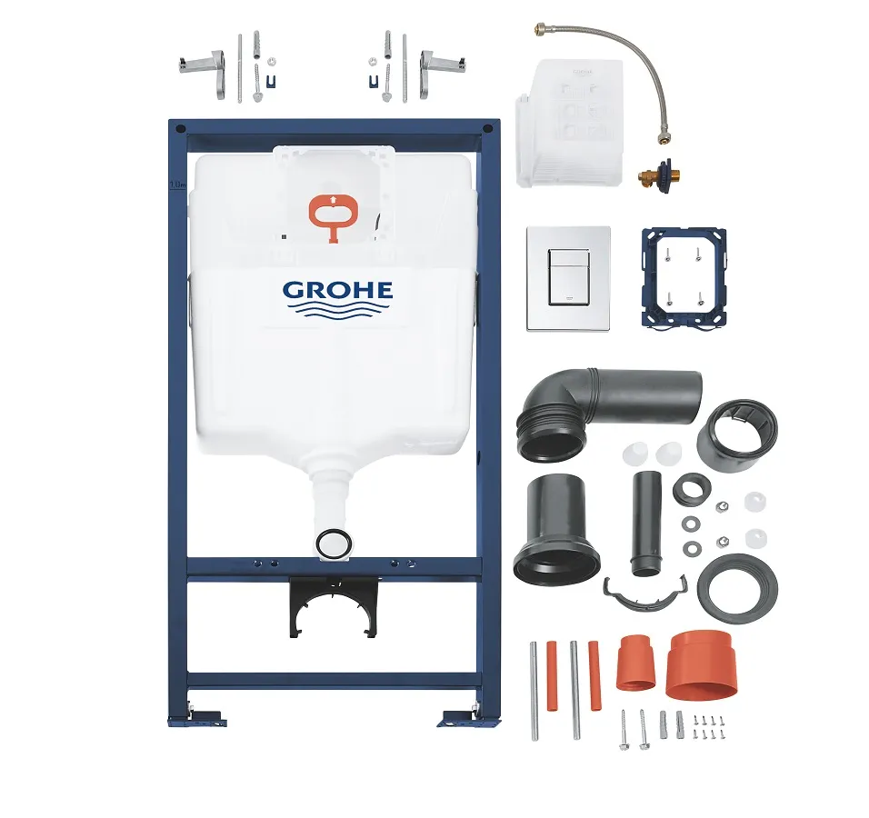 Set de instalare: Ramă pentru instalare WC Grohe Rapid SL 38772001, 50x113 cm, 6-9 L, clapeta actionare inclusa + Vas WC suspendat Villeroy&Boch Omnia Architectura DirectFlush 5684HRR1, cu capac Soft Close, tratament Ceramic Plus, alb alpin