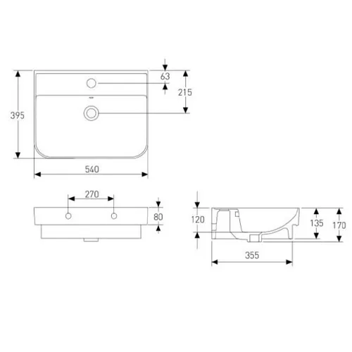 Lavoar suspendat Volle Solo 54 cm alb lucios