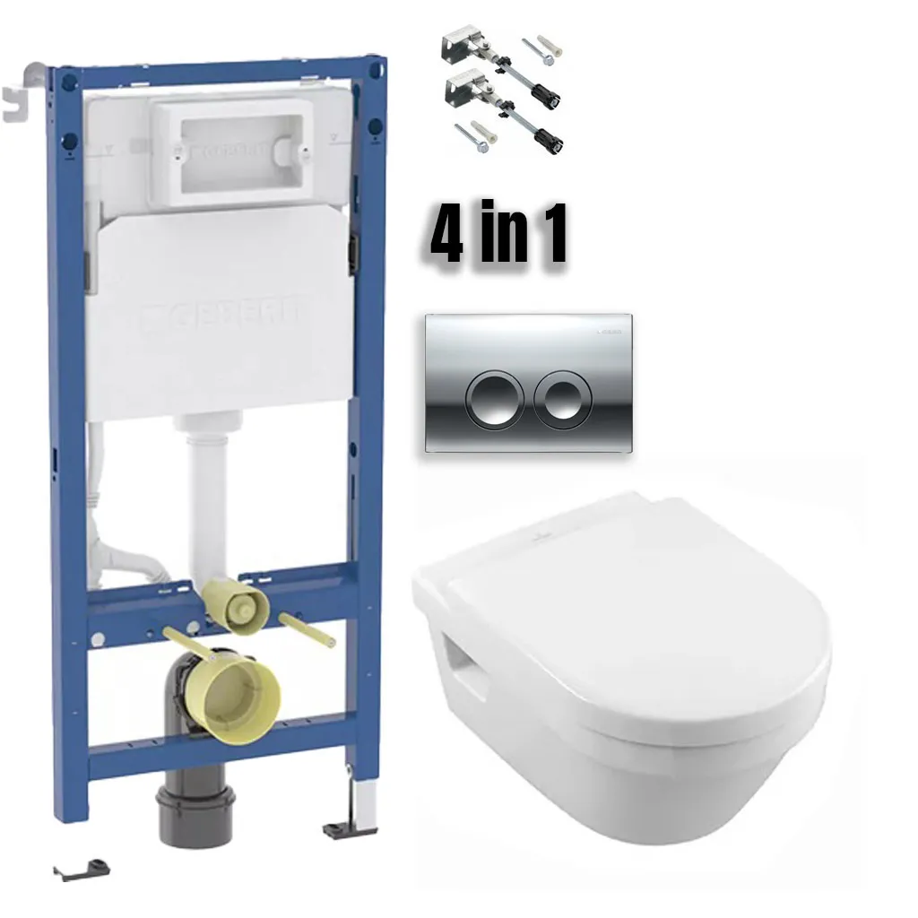 Set de instalare: Ramă pentru instalare WC Geberit Duofix 458.103.00.2 ( cu clapetă de acționare )  + WC Villeroy&Boch Omnia Architectura 5684HR01