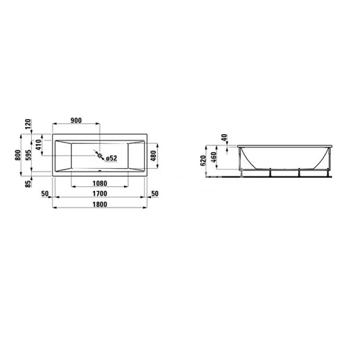 Cadă de baie din acril Laufen Pro cu panou la stânga 180 x 80