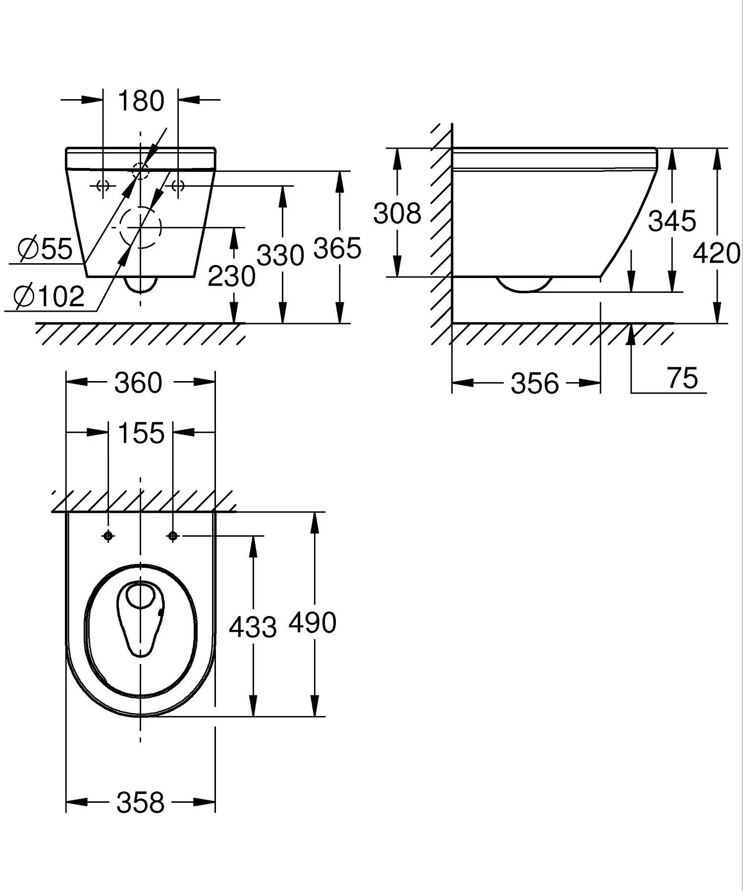 Подвесний унитаз Grohe Euro Ceramic 102486SH00 (Rimless)
