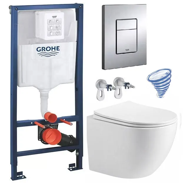 Набор инсталляционный: Инсталляция для унитаза Grohe Rapid SL 38772001 с кнопкой смыва + Унитаз подвесной Devit Lite Vortex Flush 3303033 с сиденьям Soft Close 