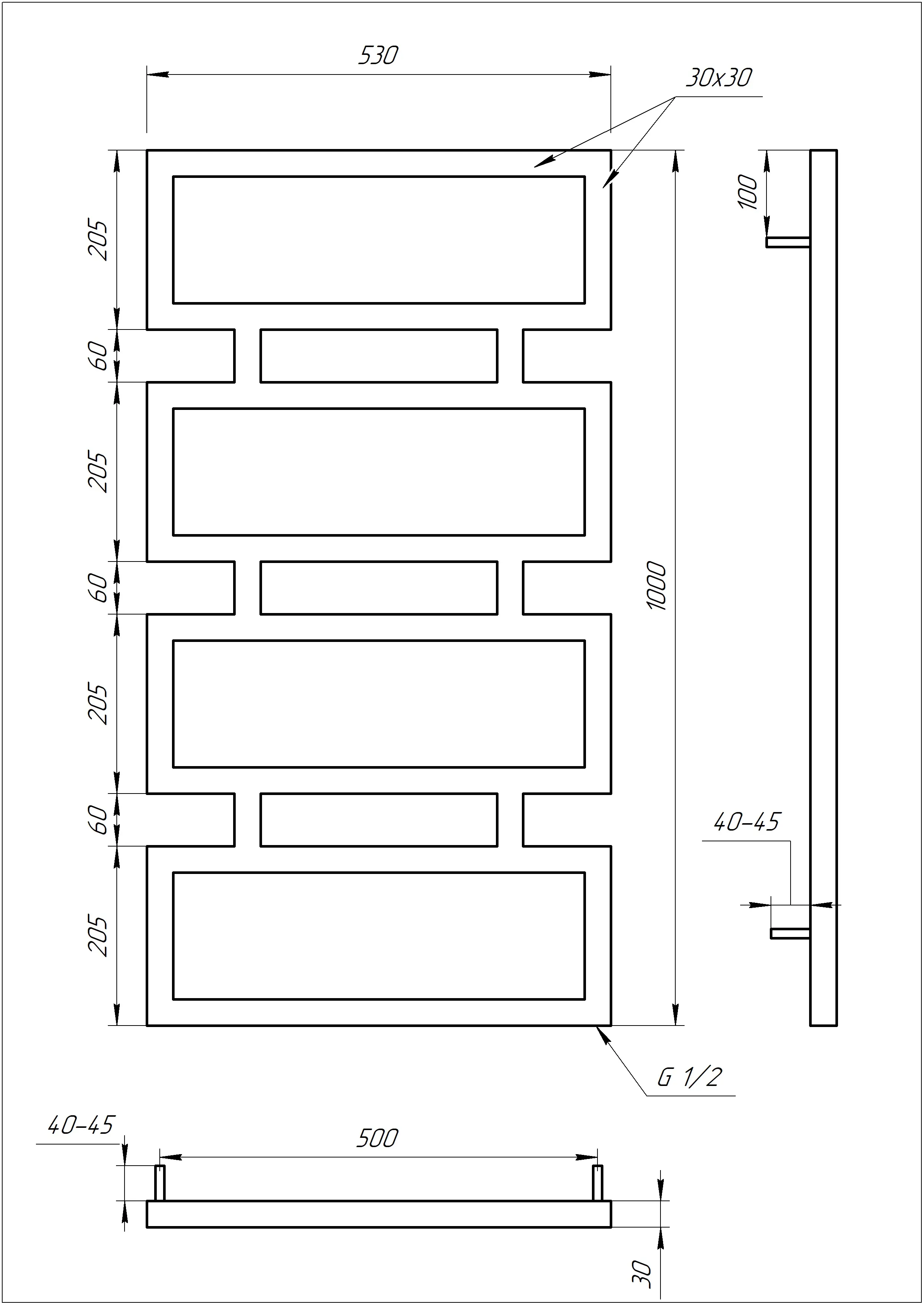 Полотенцесушитель Quattro 1000x530/30