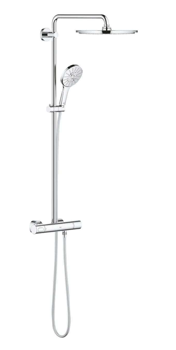 Set sistem de duș cu montaj pe perete Grohe Rainshower SmartActive 310 cu baterie termostatică, duș fix Rainshower Cosmopolitan 310 și duș de mână Rainshower SmartActive 130 (27966001)