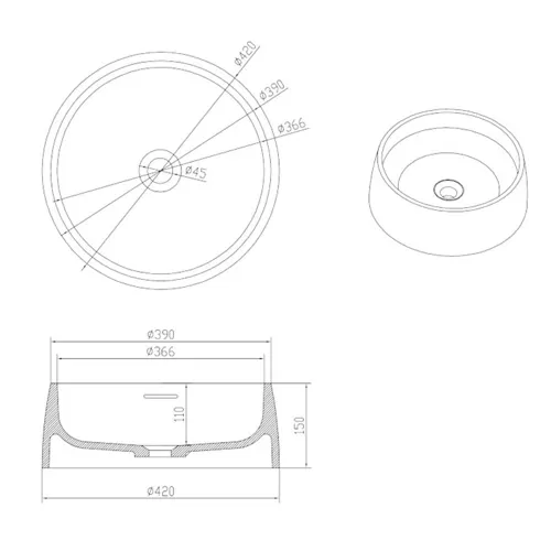 Lavoar suspendat Volle Solid surface, din piatră, rotund 