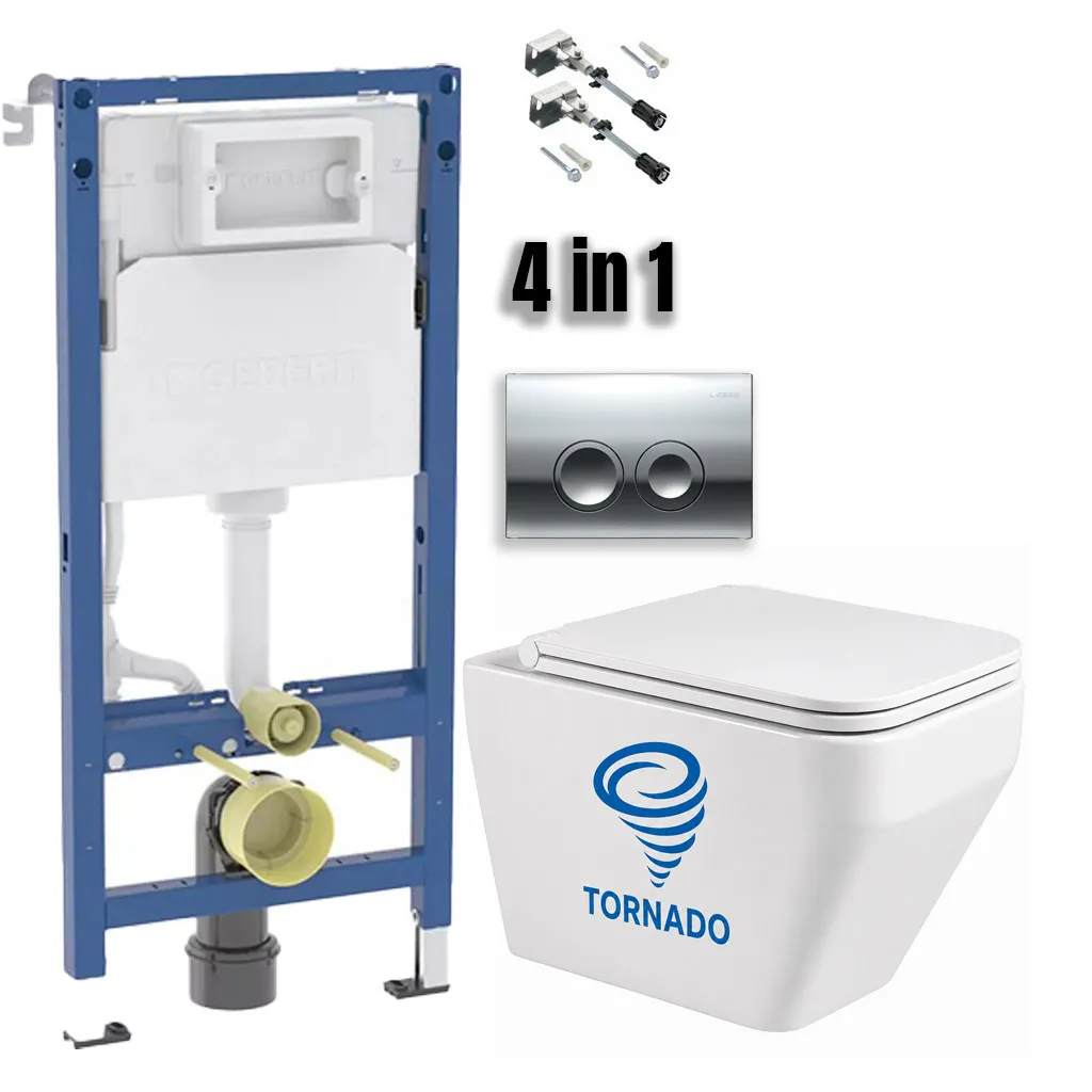 Set de instalare: Ramă pentru instalare WC Geberit Duofix 458.103.00.2 ( cu clapetă de acționare ) + Vas WC suspendat Mixxus Premium STYLE-0301-T1 530х365х370mm cu capac Soft-Close și sistem de spălare Vortex Flush