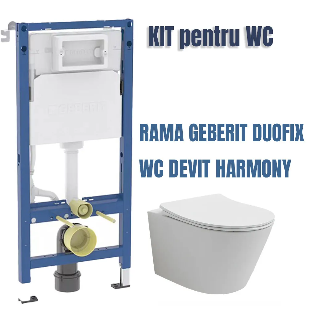 Kit de instalare: Vas de WC suspendat Devit Harmony 3801082 rimless cu capac Soft Close + Rama pentru WC  Geberit Duofix 458.103.00.2