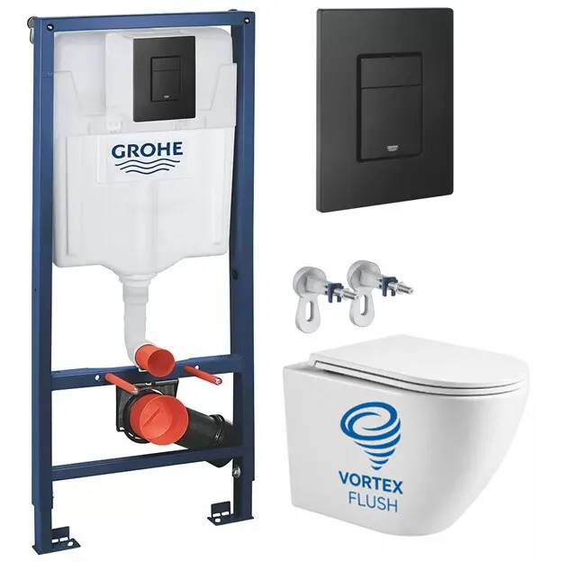 Set de instalare: Sistem de instalare Grohe SOLIDO pentru vasul de toaletă suspendat 3 in1 38811KF0 + Vas WC suspendat Devit Flow  495x365x365 mm cu capac Soft-Close Vortex Flush   alb lucios  DFL0460111W