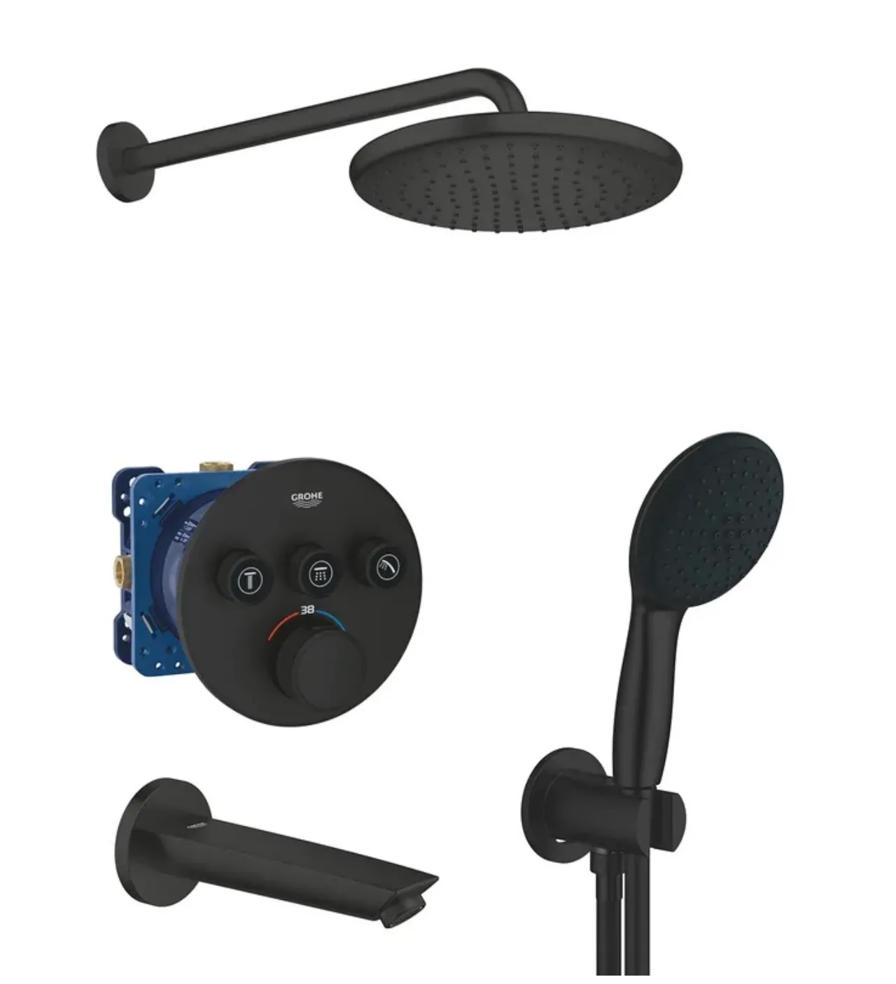 Set sistem de dus incastrat Grohe Grohtherm SmartControl cu baterie termostatica , dus fix Tempesta 250 si dus de mana Phantom Black UA26415SC10
