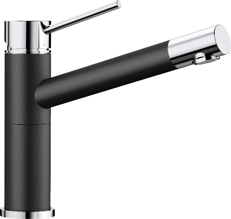 Baterie de bucătărie Blanco Alta-S Compact HP (Negru / Crom), presiune înaltă, cu pipă extractibilă